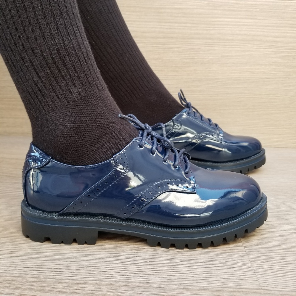 Blue Vinyl Patent Leather Chunky Oxford Creepers - Picture 7 of 7